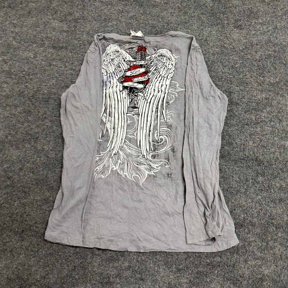 Sports Gallery Graphic Tee Womens Size 2XL Gray Long Sleeve Rhinestone Y2K USA